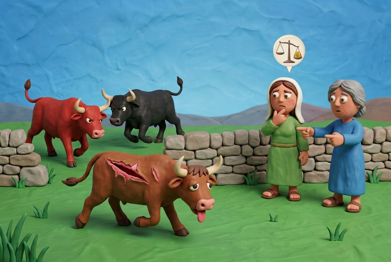 Both chasing oxen belong to one owner, so she is liable (both owners are exempt only when they are two different people).