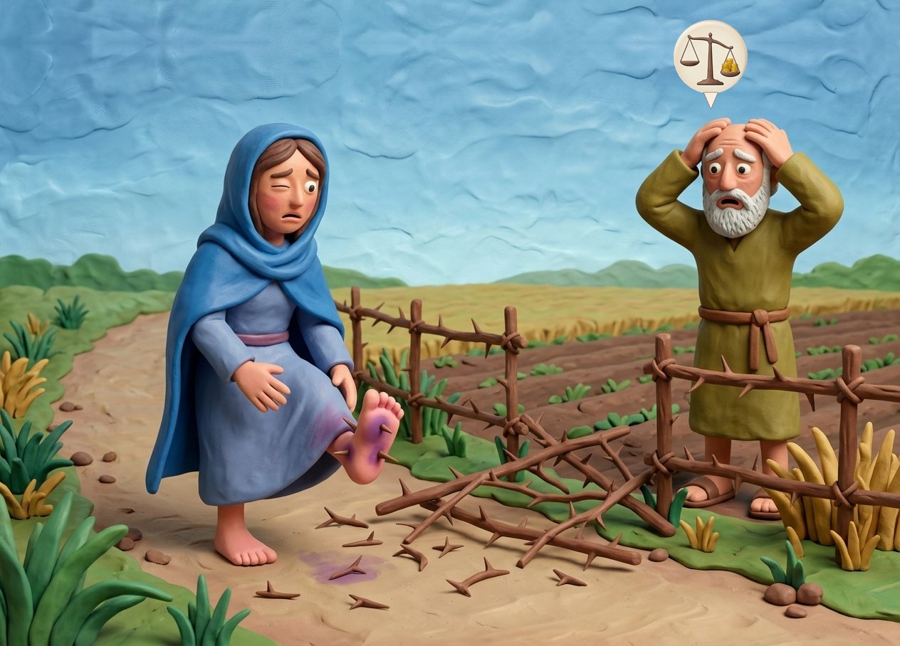 His thorn fence fell across the path and a traveller was hurt: the owner of the field pays.