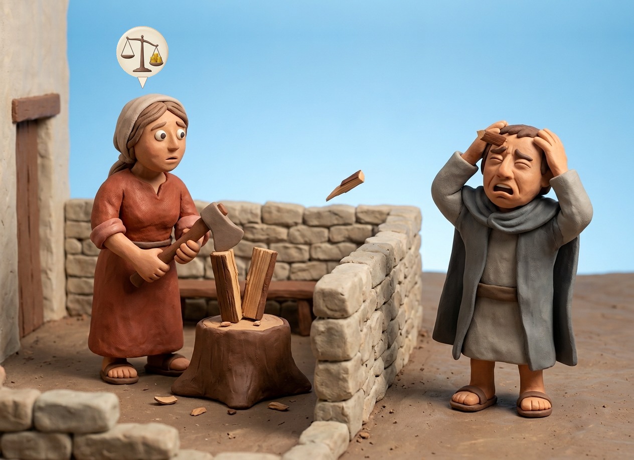 A chip from her log flew over the wall and cut a passerby: she pays.