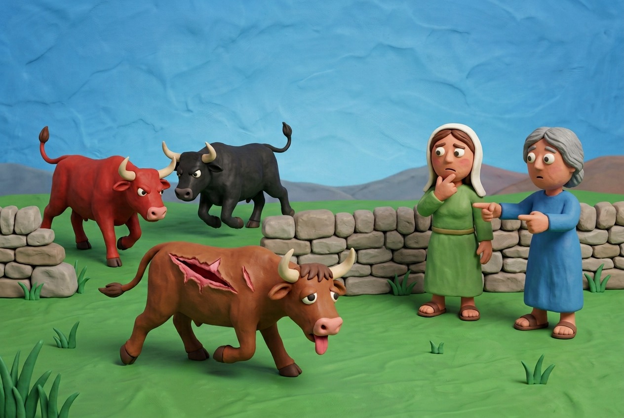 Both chasing oxen belong to one owner, so she is liable (both owners are exempt only when they are two different people).