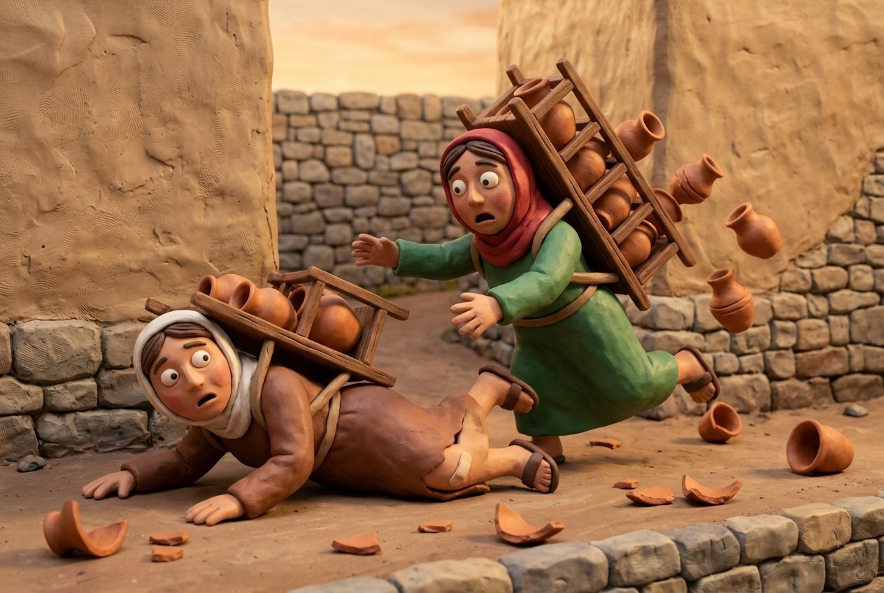 The first pot-seller tripped and the second fell on her: the first pays for the injury to the second.