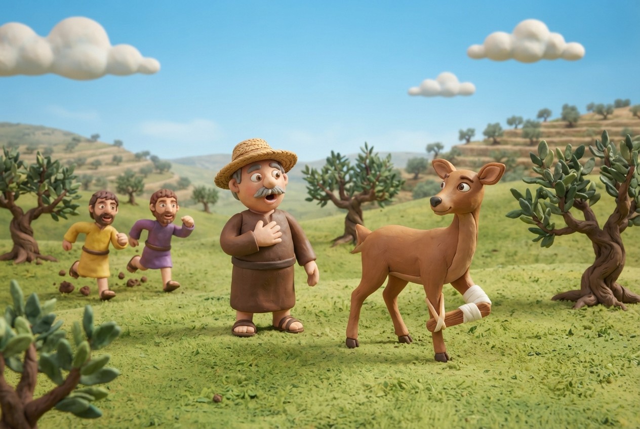 A deer with a broken leg can only hobble: it cannot leave the field, so "my field acquires it" works.