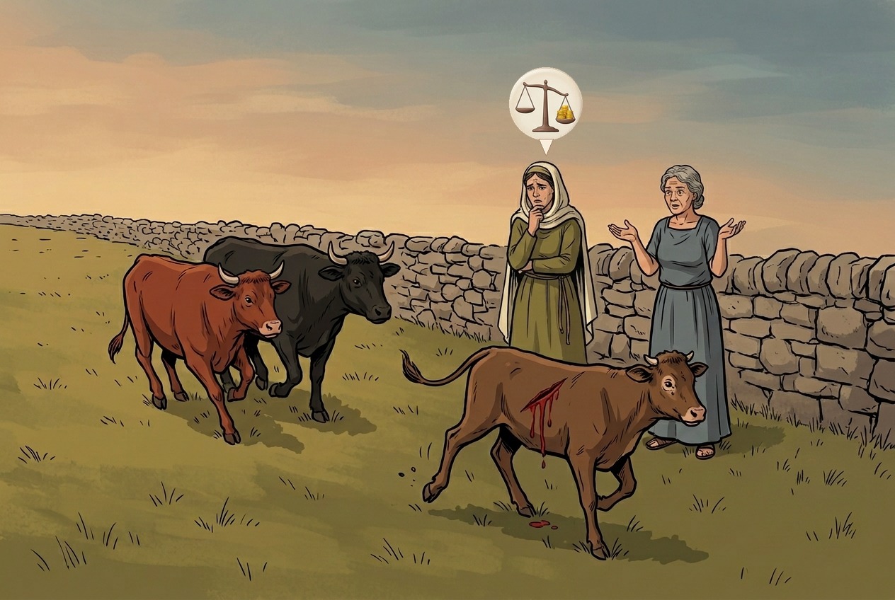 Both chasing oxen belong to one owner, so she is liable (both owners are exempt only when they are two different people).