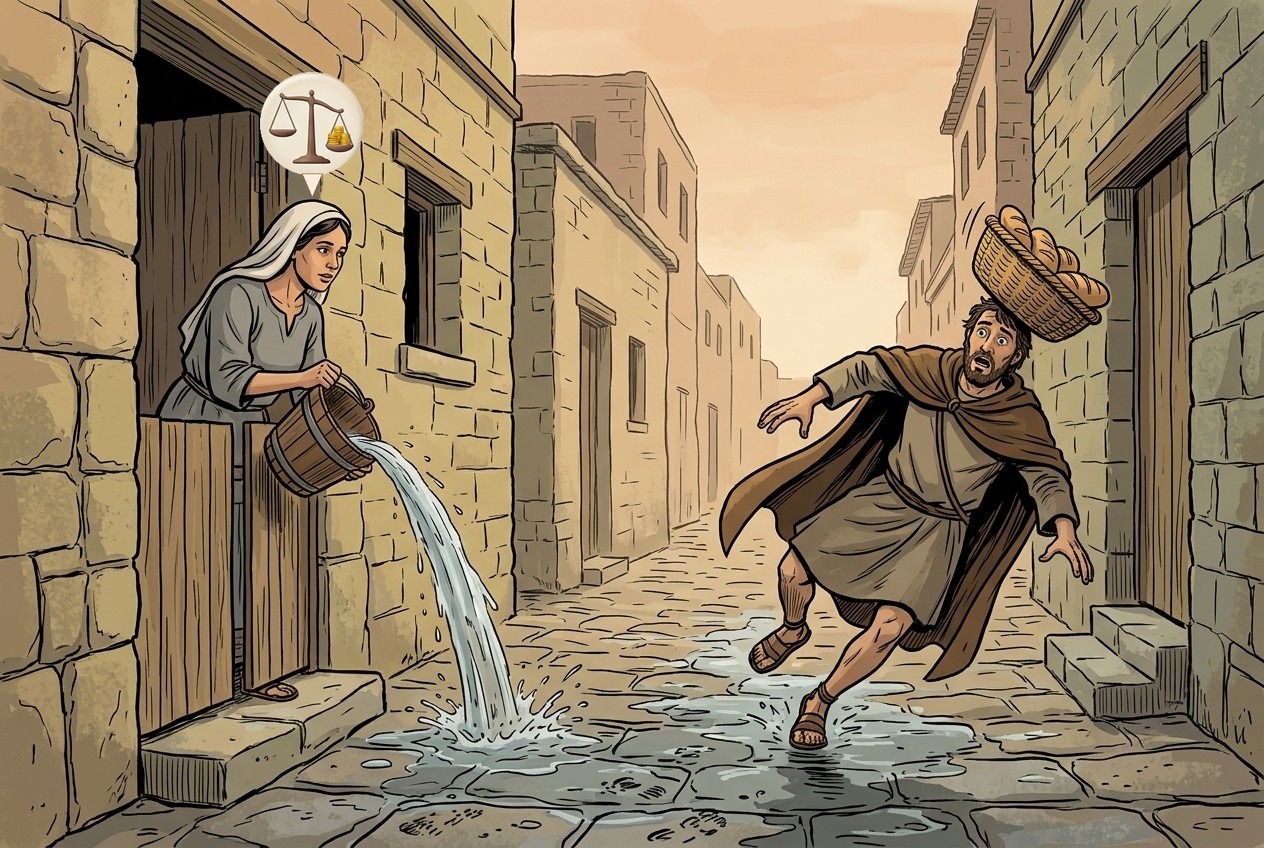 She poured water into the street and a passerby slipped: she pays for his injury.