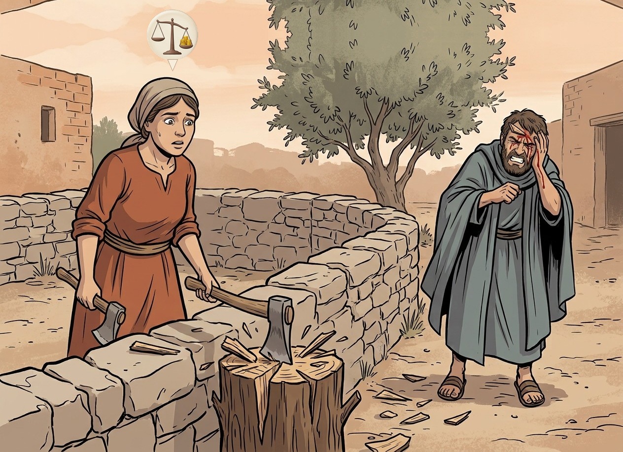 A chip from her log flew over the wall and cut a passerby: she pays.