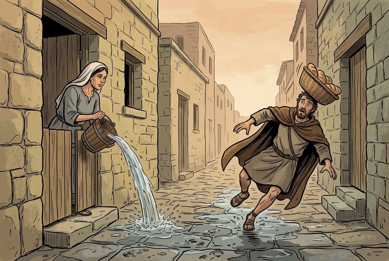 She poured water into the street and a passerby slipped: she pays for his injury.