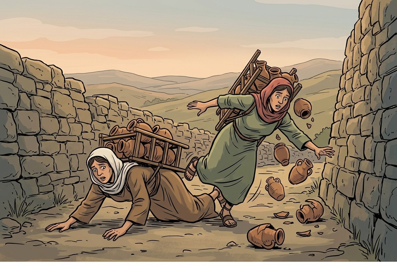 The first pot-seller tripped and the second fell on her: the first pays for the injury to the second.